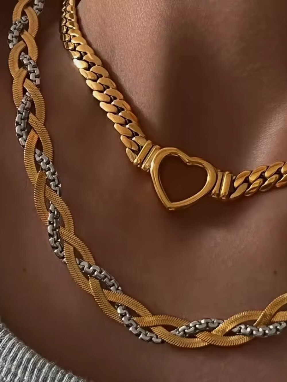 1pcs Zara Heart Pendant Reptile Skin Chain Baroque Gold